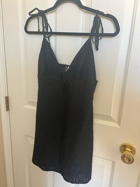Divided Black Eyelet Tie-Front Sundress